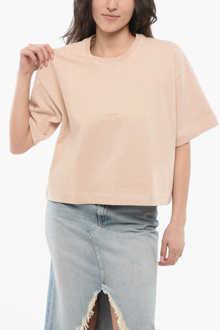 Cropped Crew-neck T-shirt with Embossed Logo