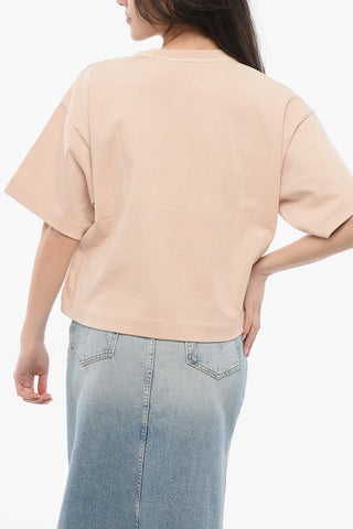 Cropped Crew-neck T-shirt with Embossed Logo