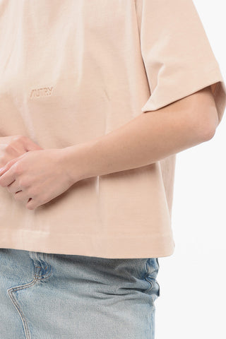 Cropped Crew-neck T-shirt with Embossed Logo