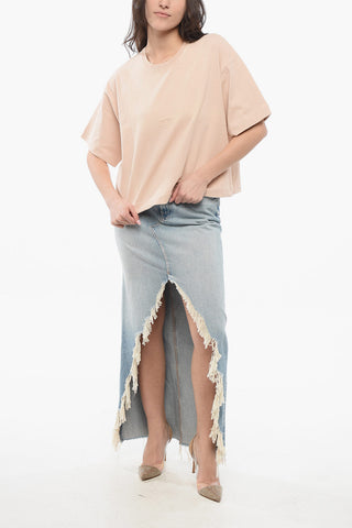 Cropped Crew-neck T-shirt with Embossed Logo
