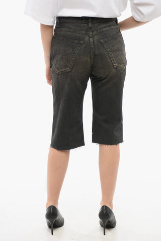 Dark Wash UNISEX Denim Shorts with Raw-cut Hem