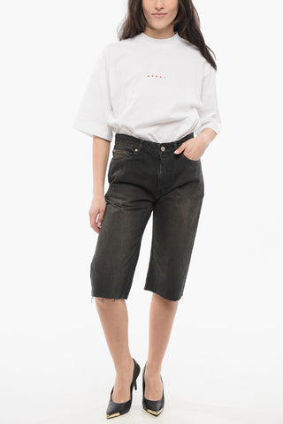 Dark Wash UNISEX Denim Shorts with Raw-cut Hem
