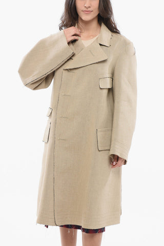 Double-Breasted Linen Coat With raw-cut Details