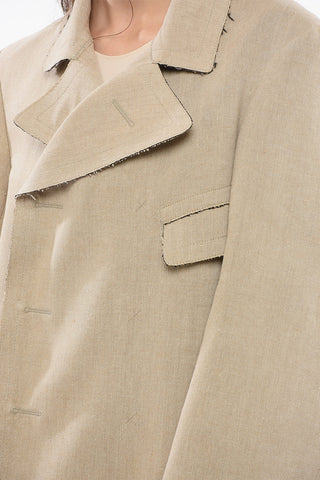 Double-Breasted Linen Coat With raw-cut Details