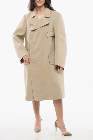 Double-Breasted Linen Coat With raw-cut Details