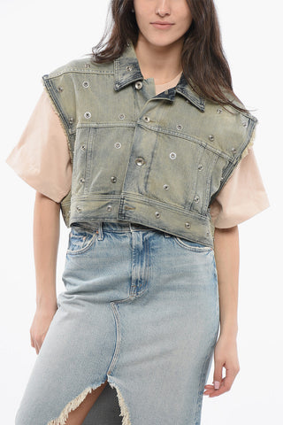 Denim Cropped Jacket with Laces