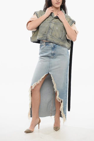 Denim Cropped Jacket with Laces