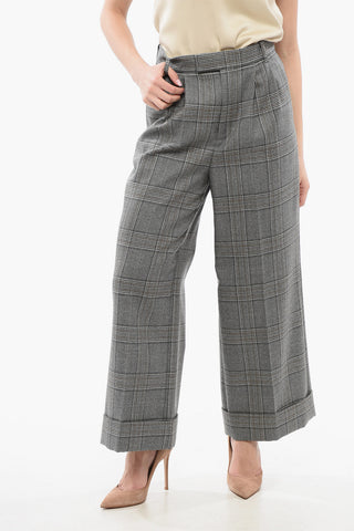 Pantaloni a Gamba Ampia con Motivo Prince of Wales