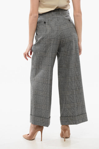 Pantaloni a Gamba Ampia con Motivo Prince of Wales
