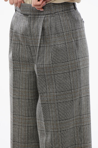 Pantaloni a Gamba Ampia con Motivo Prince of Wales