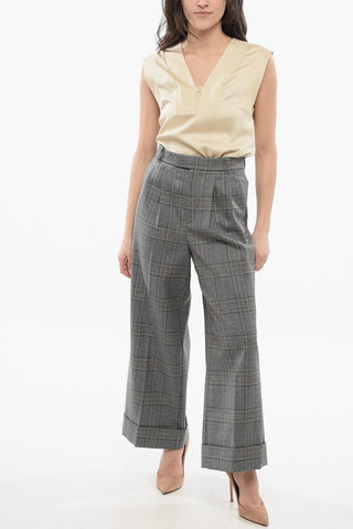 Pantaloni a Gamba Ampia con Motivo Prince of Wales