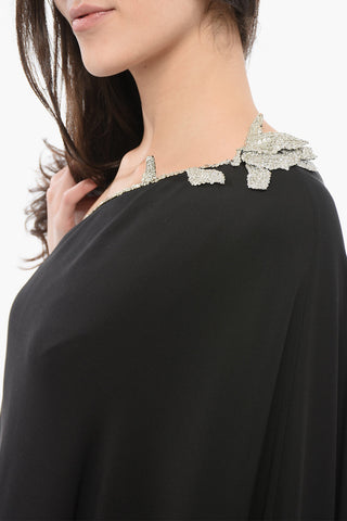 Silk One-Shoulder Dress with Sequins