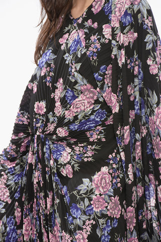 Maxi Plissé Dress with Floral Print