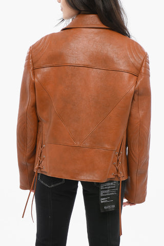 Leather Biker Jacket with Vintage Effect