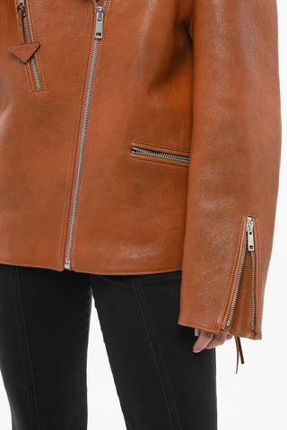 Giubbotto Biker in Pelle con Effetto Vintage