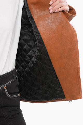 Leather Biker Jacket with Vintage Effect