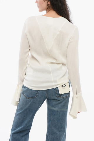 Silk Logoed Blouse with Ruffles