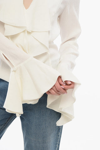 Silk Logoed Blouse with Ruffles
