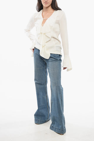 Silk Logoed Blouse with Ruffles