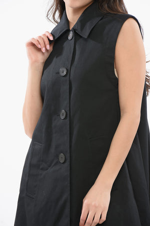 Wide Midi Gilet with Shirt Collar