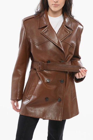 Blazer Doppiopetto in Pelle Craquelé