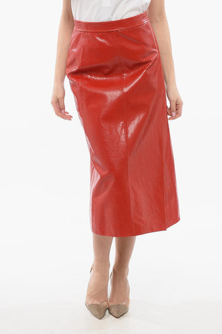 Leather Flared Skirt with Reptile Print