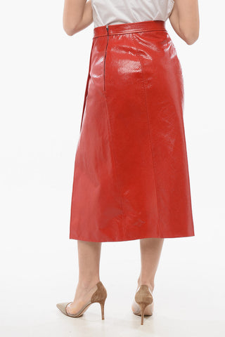 Leather Flared Skirt with Reptile Print