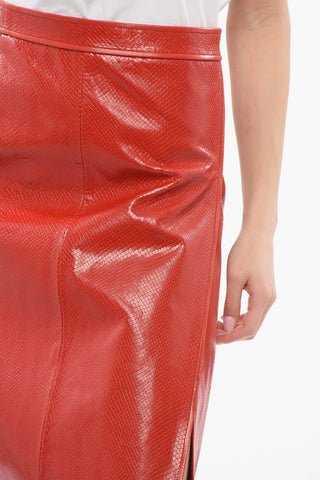 Leather Flared Skirt with Reptile Print