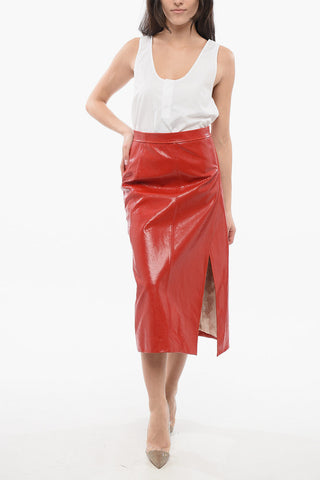 Leather Flared Skirt with Reptile Print