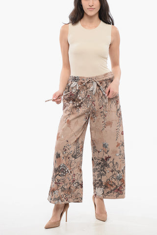 Cotton Cropped Fit Palazzo Pants with Floral Pattern