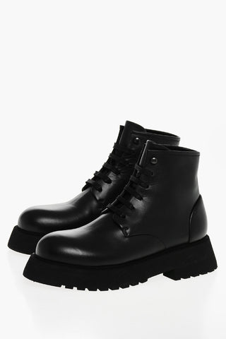 Leather Combat Boots With Platform Sole