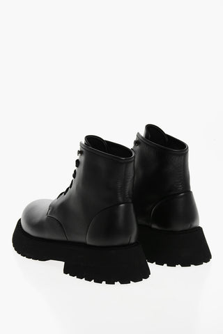Leather Combat Boots With Platform Sole