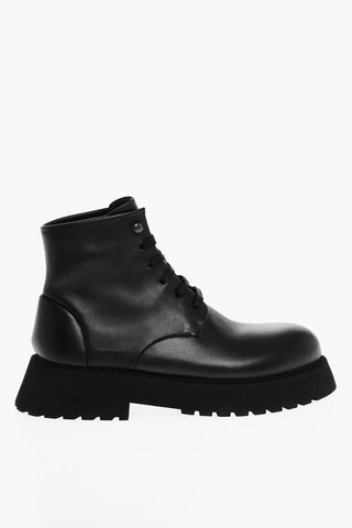Leather Combat Boots With Platform Sole