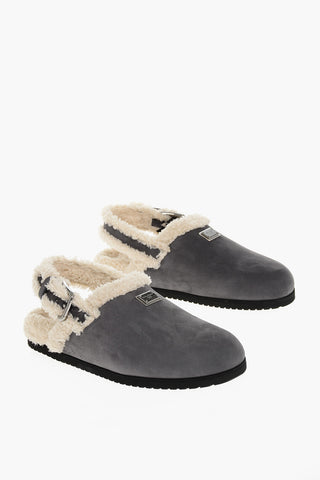 Slingback Suede Mules With Faux-Fur Padding
