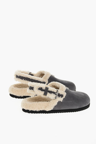 Slingback Suede Mules With Faux-Fur Padding