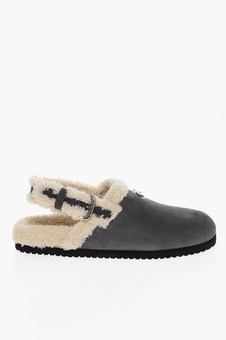 Slingback Suede Mules With Faux-Fur Padding