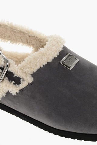 Slingback Suede Mules With Faux-Fur Padding