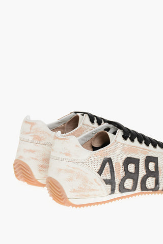 Leather Low-Top Sneakers With Maxi logo