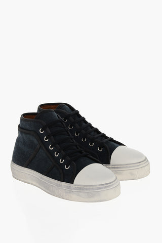 Vintage Effect Canvas Mid-Top Sneakers