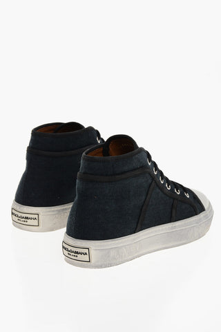 Vintage Effect Canvas Mid-Top Sneakers