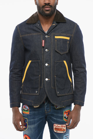Dark Washed YELLOW SEAL Denim Jacket with Suede Patches