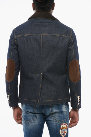 Dark Washed YELLOW SEAL Denim Jacket with Suede Patches