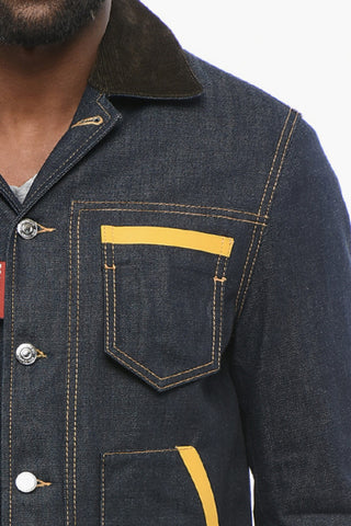 Dark Washed YELLOW SEAL Denim Jacket with Suede Patches