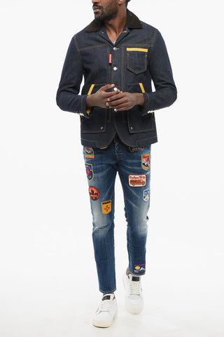 Dark Washed YELLOW SEAL Denim Jacket with Suede Patches