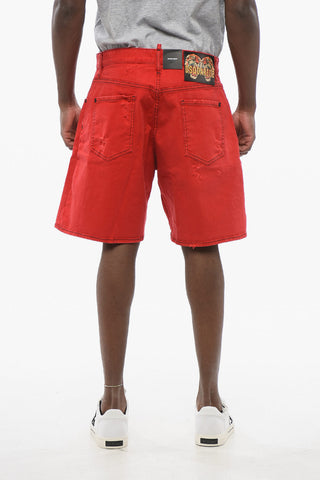 Boxer Fit Distressed Denim Shorts