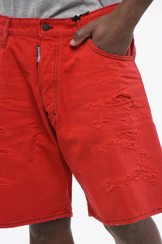Boxer Fit Distressed Denim Shorts
