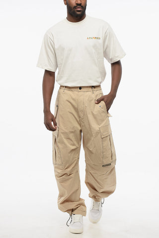 Stretch Cotton CONTRAST Cargo Pants with Visible Stitchings