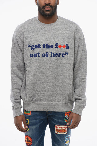 Brushed Cotton Crewneck Sweatshirt OUT OF HERE