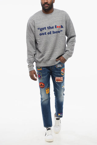 Brushed Cotton Crewneck Sweatshirt OUT OF HERE