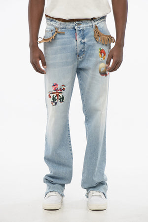 Jeans Roadie Fit con Frange in Suede e Toppe 22cm